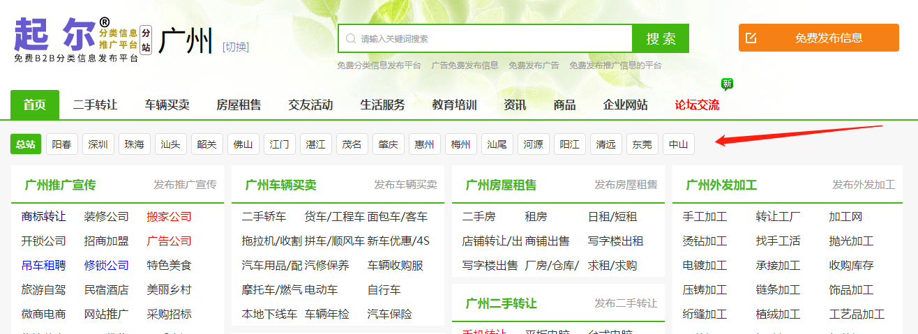 蚂蚁CMS首页增加当前省份下面的其他直辖市区选项